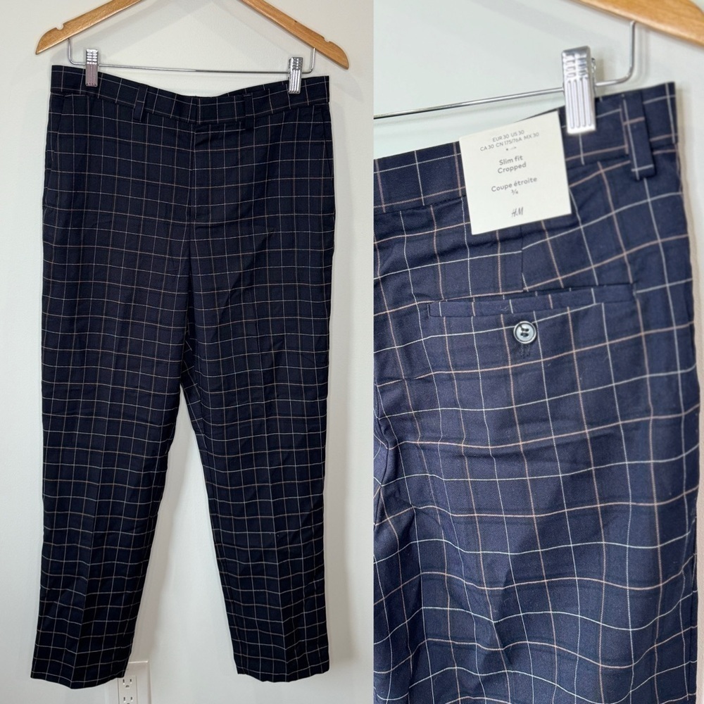 H&M Square Print Black Slim Fit Cropped Women’s Pants (Size 30)